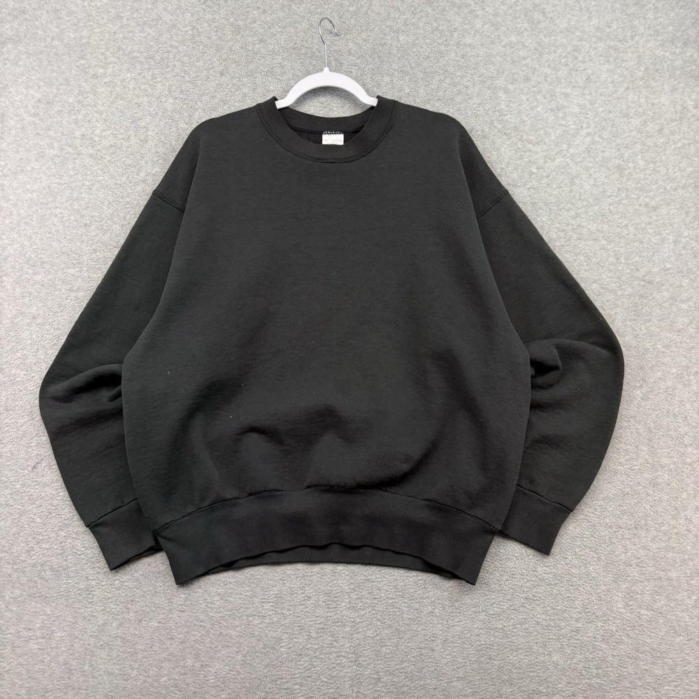 VTG SWEATSHIRT 90s RETRO BLANK COTTON BVD USA MADE CREW FADED BLACK SZ XL